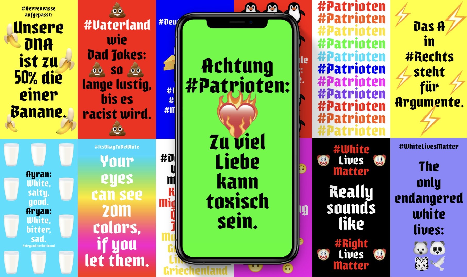 Hashtags gegen Hass — Kampagnenmotive und Smartphone